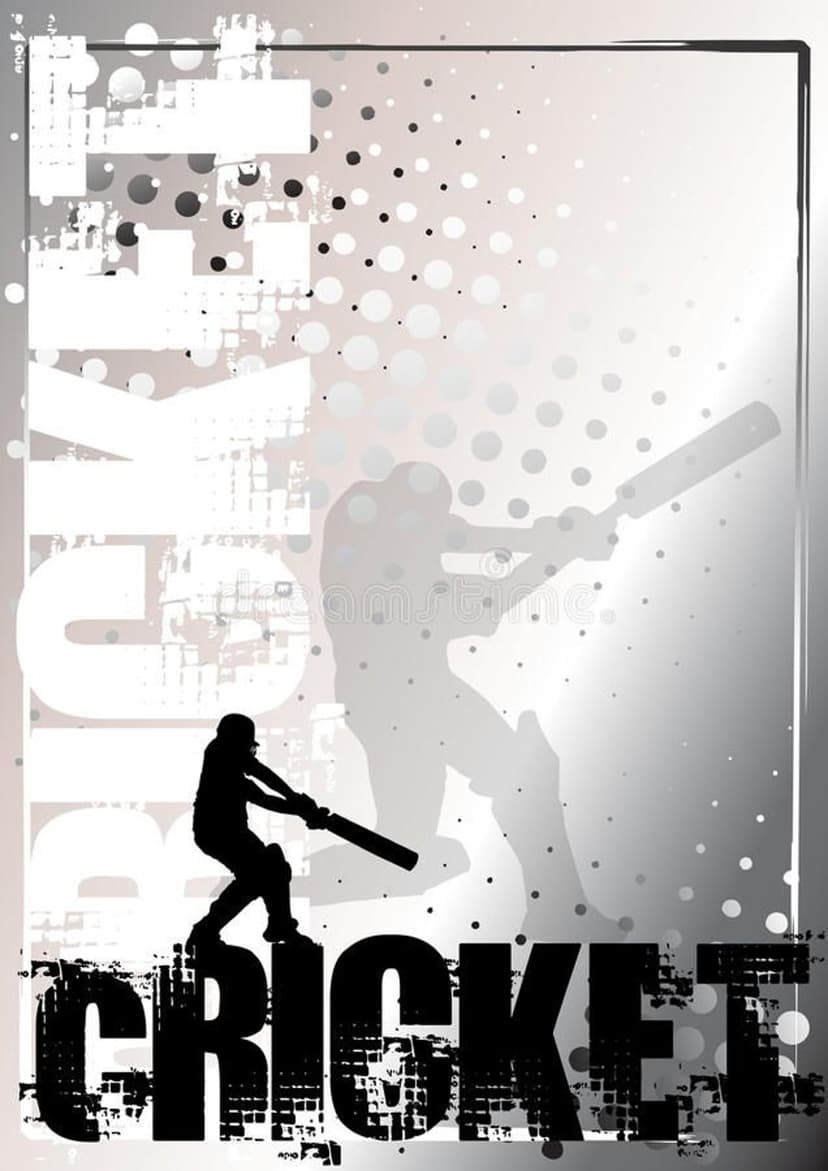 Cricket batter silhouettes stand against a halftone gradient and distressed background with bold text at the base.