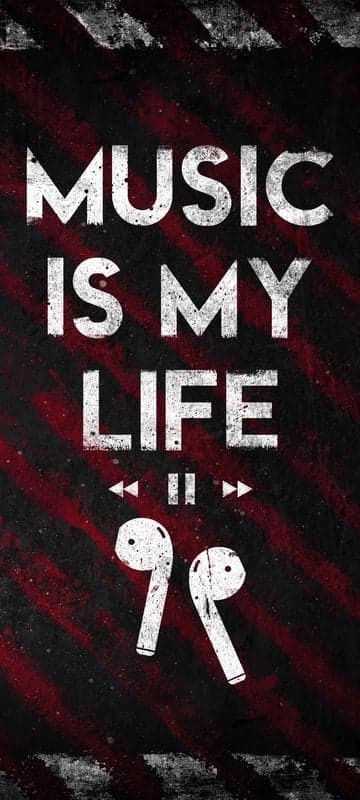 Music is My Life quote wallpaper with earbuds