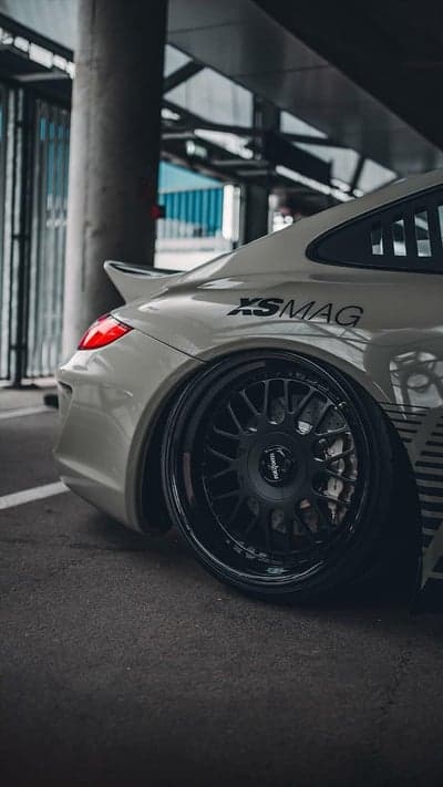 Modified White Porsche Stance Rear Panel Phone Wallpaper