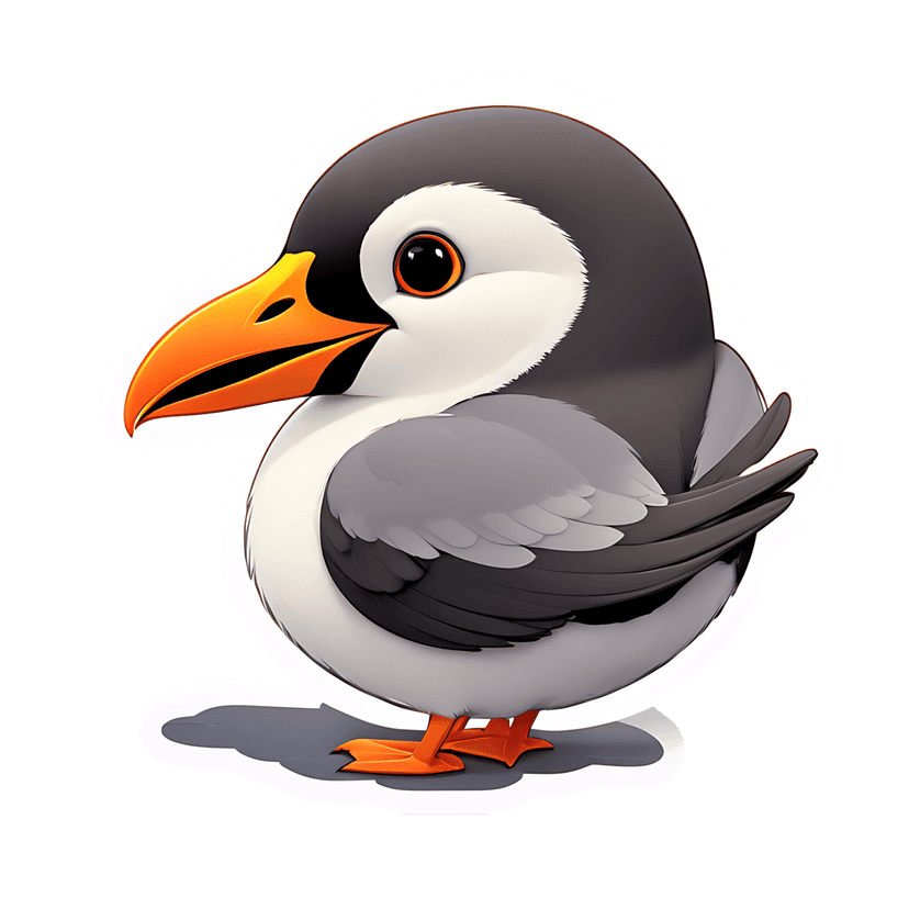 Puffin bird sticker featuring an orange beak and white face with a glossy 3D die-cut outline and soft shadow.