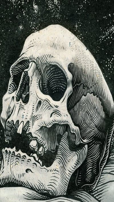 Eerie Skull Illustration in Cosmic Starry Night