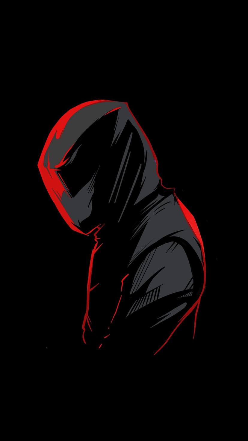 Person in a dark hoodie defined by a vibrant red contour line against a deep black, minimalist background.