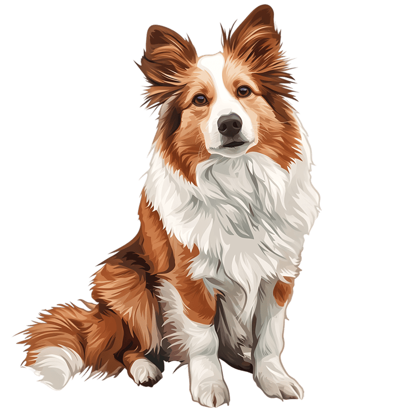 Sheltie dog portrait digital art shows a sable and white sheepdog with fluffy fur and attentive ears.