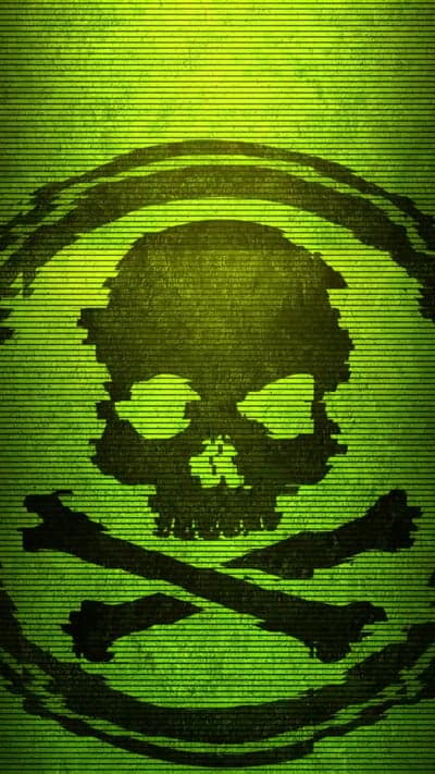 Glitch Neon Green Skull Crossbones Phone Wallpaper