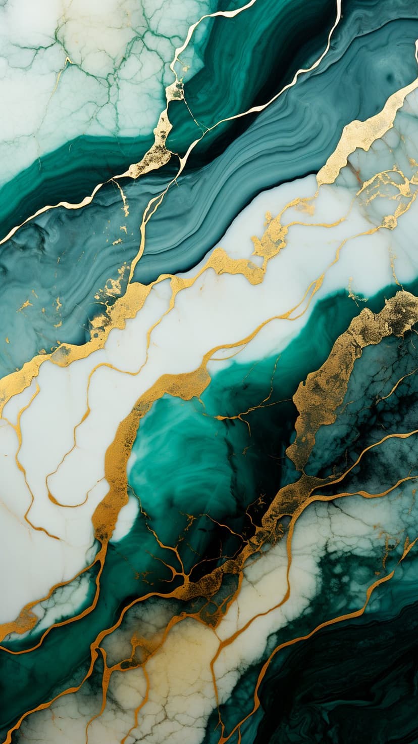 Emerald green and teal marble swirls with shimmering gold veins create a luxurious, polished stone texture.