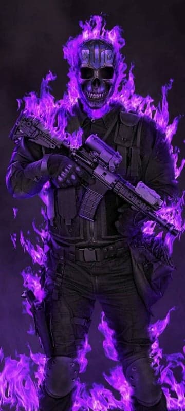 Soldier with Flaming Skull Head and Rifle
