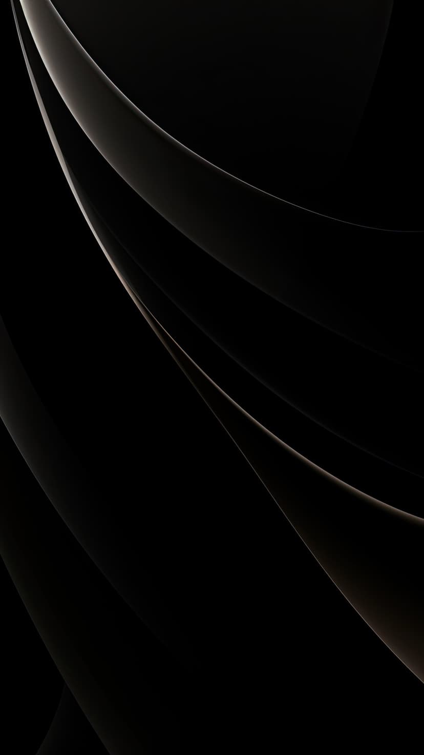 Fluid white lines and silk-like ribbons curve through a dark void, creating a monochromatic sense of depth.