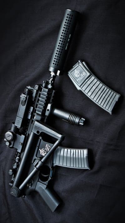 Black Assault Rifle with Suppressor and Magazines
