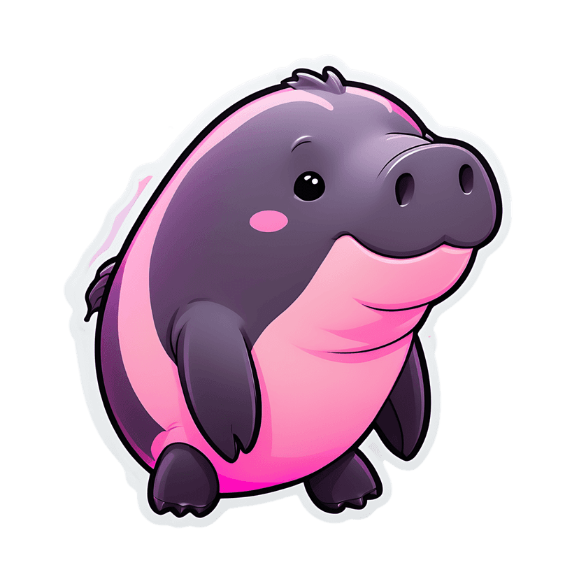 Purple piglet sticker illustration featuring a pink gradient, thick white outline, and glossy front-facing pose.