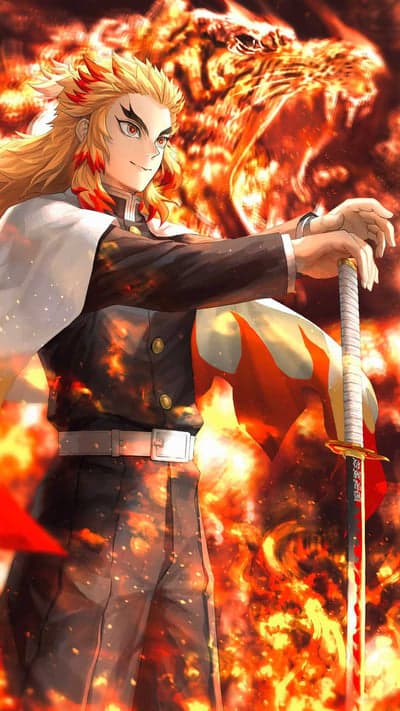 Rengoku Flame Hashira Kyojuro Vertical Anime Wallpaper