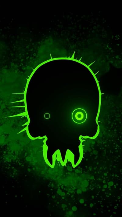 Glowing Neon Green Spiky Skull Nebula Phone Wallpaper