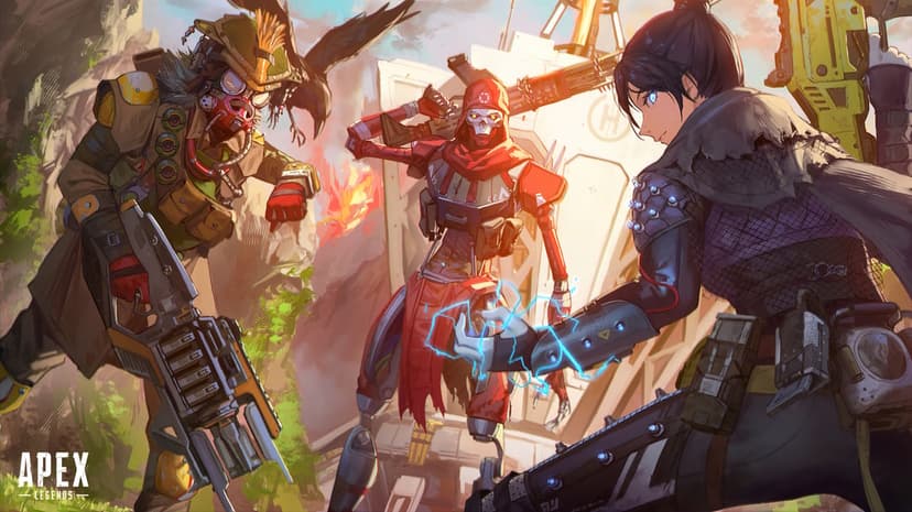 Bloodhound, Revenant, and Wraith in anime style with glowing blue energy and warm sunlight background.