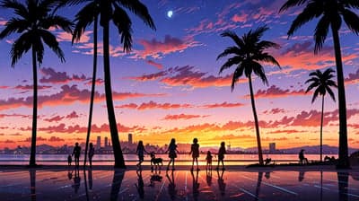 Tropical Sunset Beach Palm Trees Phone Wallpaper HD