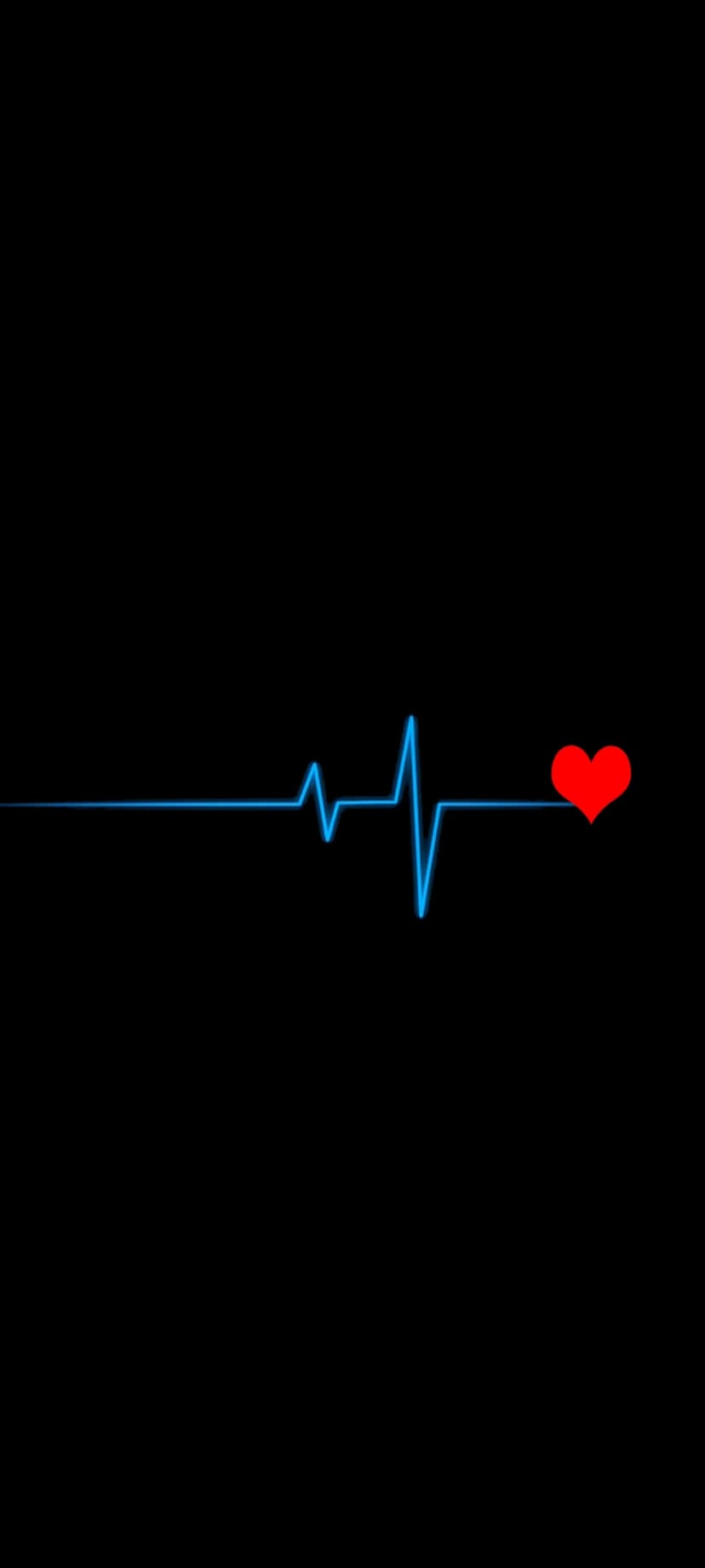 Glowing blue electrocardiogram line leading to a solid red heart symbol against a solid black background.