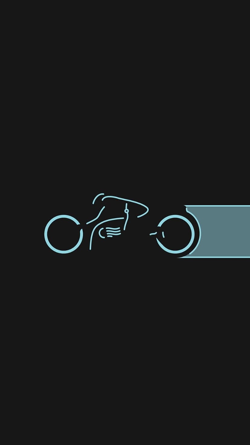 Neon blue light cycle with a glowing rider and light trail silhouetted against a solid black background.