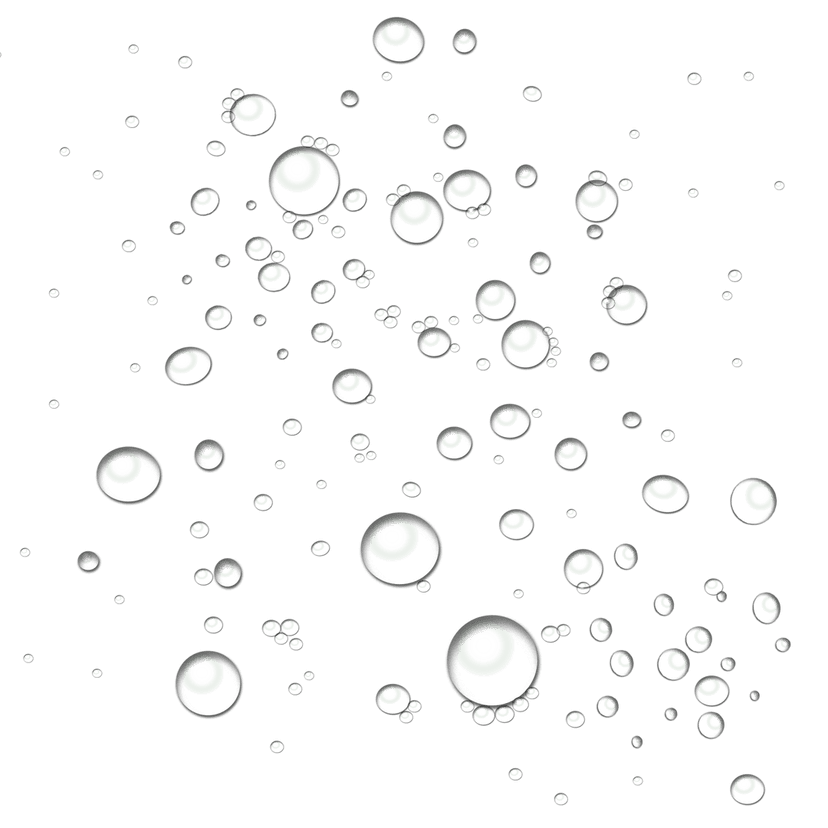 White water drop illustration featuring sharp angular highlights and spherical bubbles on a transparent layer.