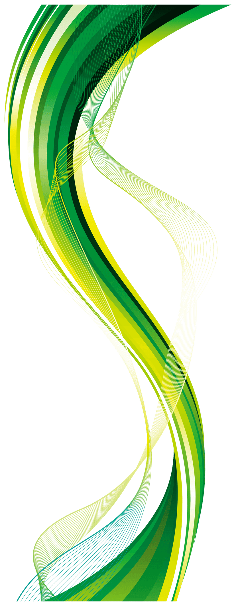 Green silk swirl geometric pattern with white fluid lines and sharp angles against a transparent background.