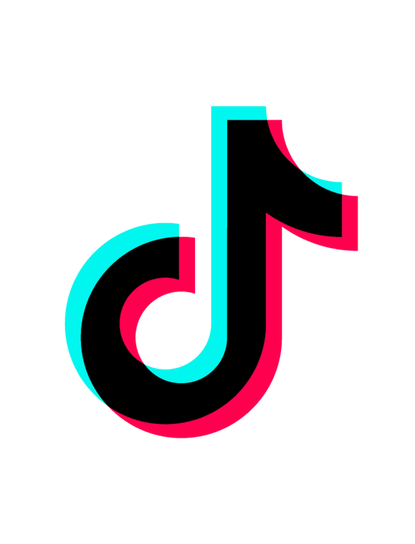 TikTok music note symbol featuring cyan and red color shift effects on a transparent background for UI.