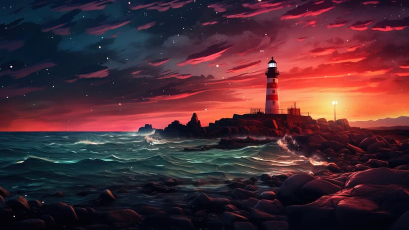 Anime sunset horizon with stars glowing over a vibrant twilight sky landscape in a cel-shaded digital art style.