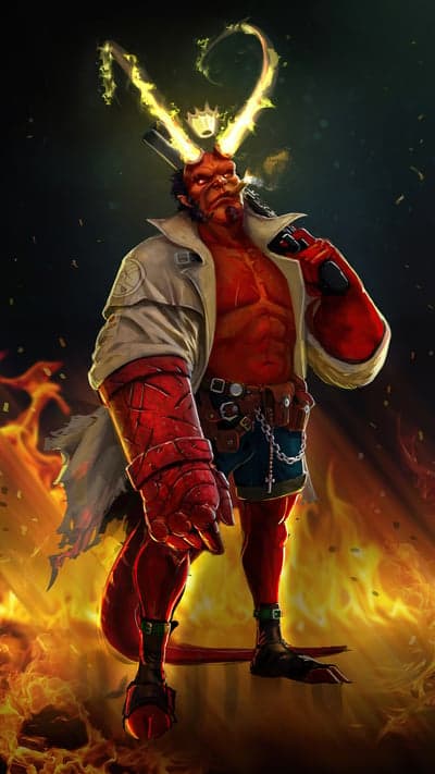 Hellboy Fiery Demonic Hero Artwork with Smoking Gun