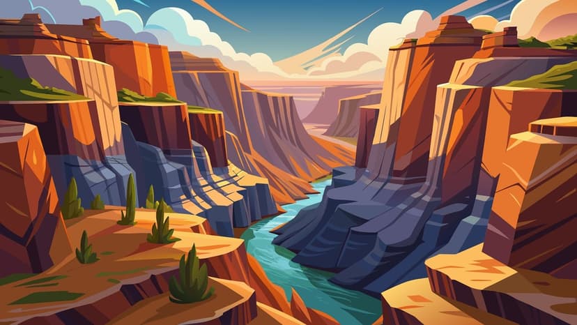 Layered orange rock formations surround a winding turquoise river under a blue sky with wispy white clouds.