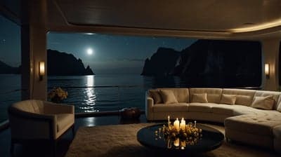 Luxurious Yacht Interior with Moonlit Ocean View