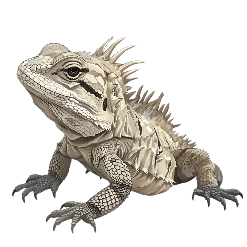 Spiny lizard portrait displays detailed reptilian scales and sharp claws against a dark studio background.