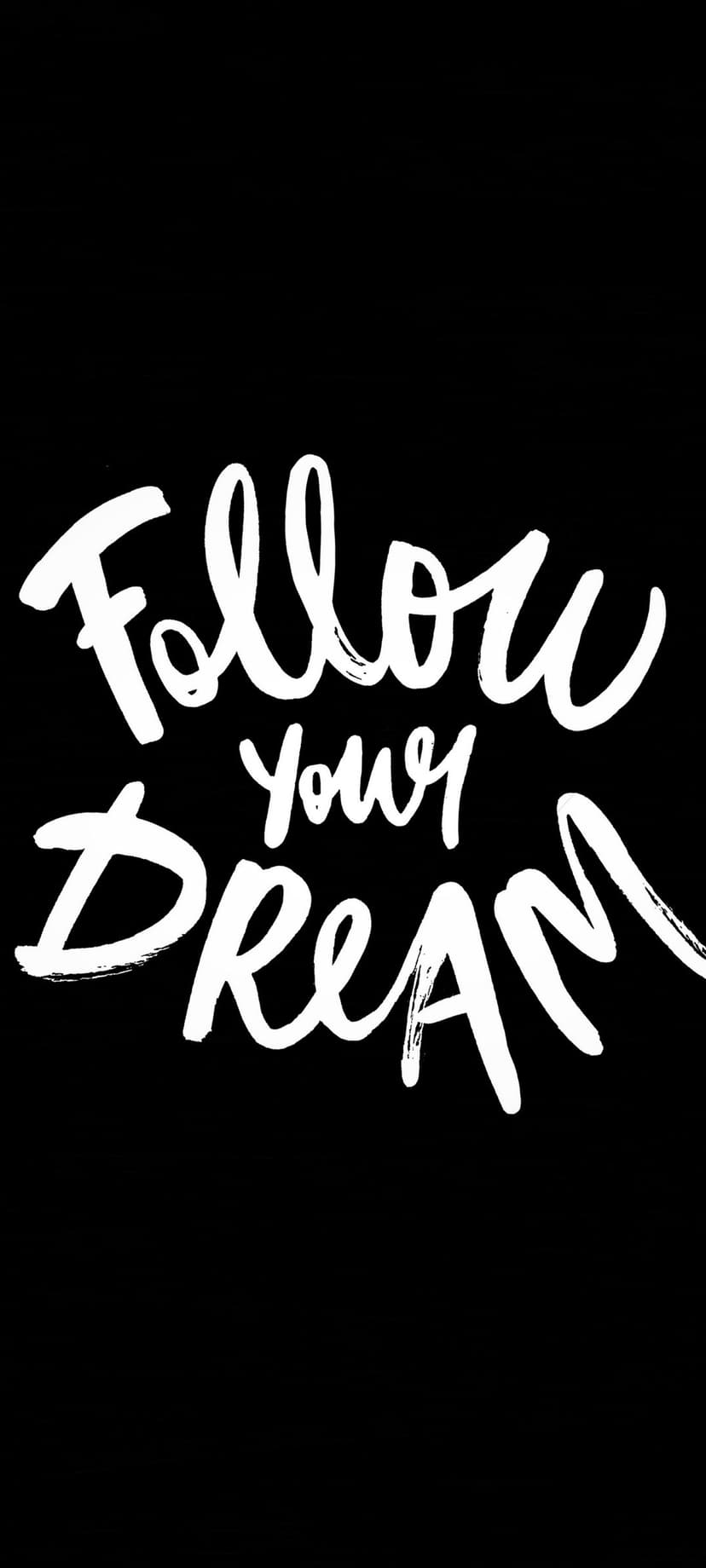 Follow Your Dream text in white textured brushstrokes centered on a solid black background for a vertical screen.