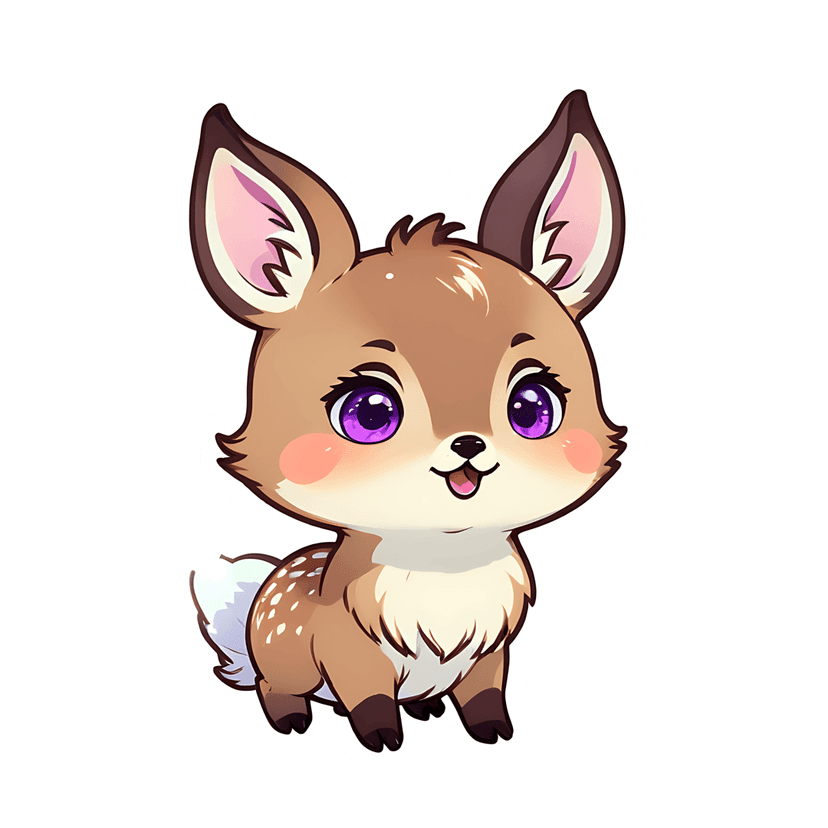 Brown deer fawn sticker with purple eyes and white spots features a thick die-cut border and glossy finish.