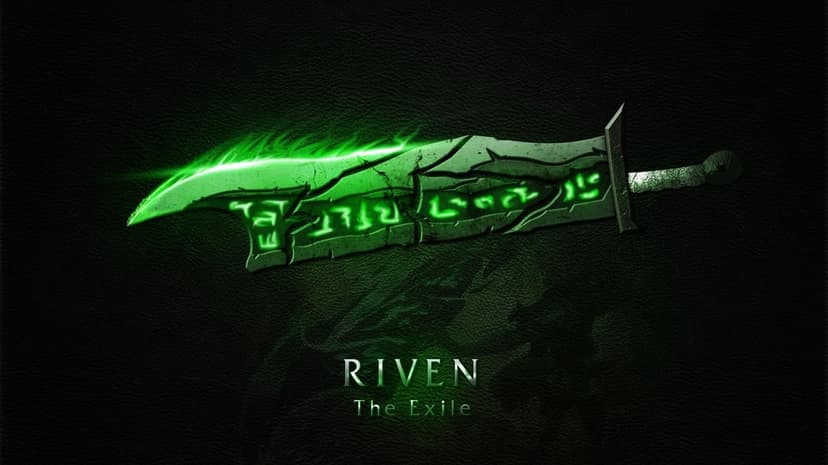 Broken runeblade with glowing green runes and emerald energy flames on a textured black background.