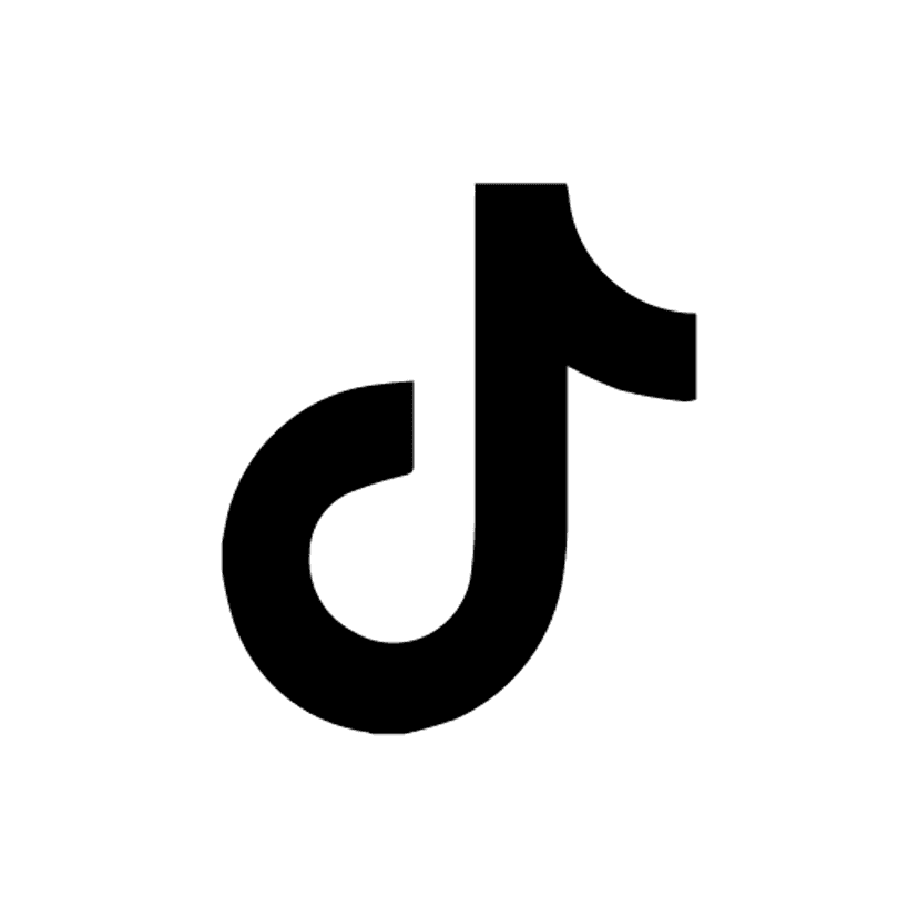TikTok icon music note symbol with white fill and cyan and red offset glitch effect on a transparent backdrop.
