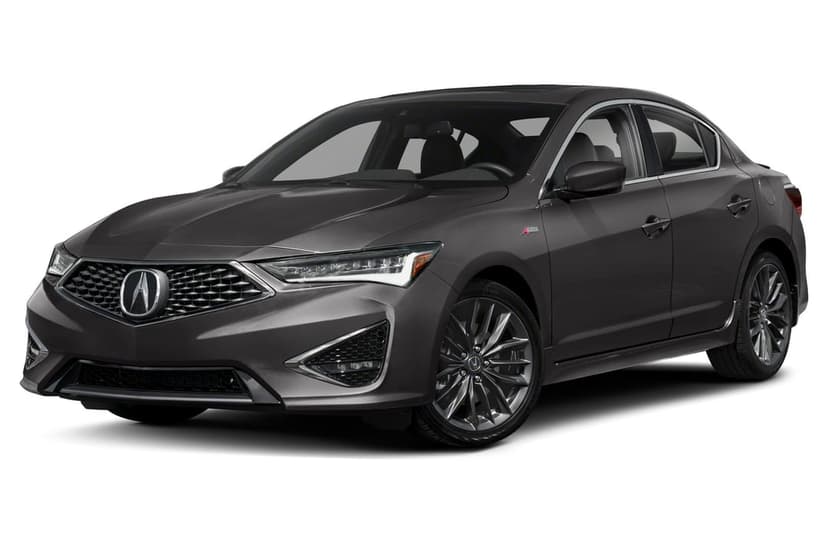 Dark grey Acura ILX A-Spec sedan with a black diamond pentagon grille and multi-spoke wheels on a white background.