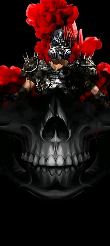 Post-apocalyptic warrior with skull and red smoke