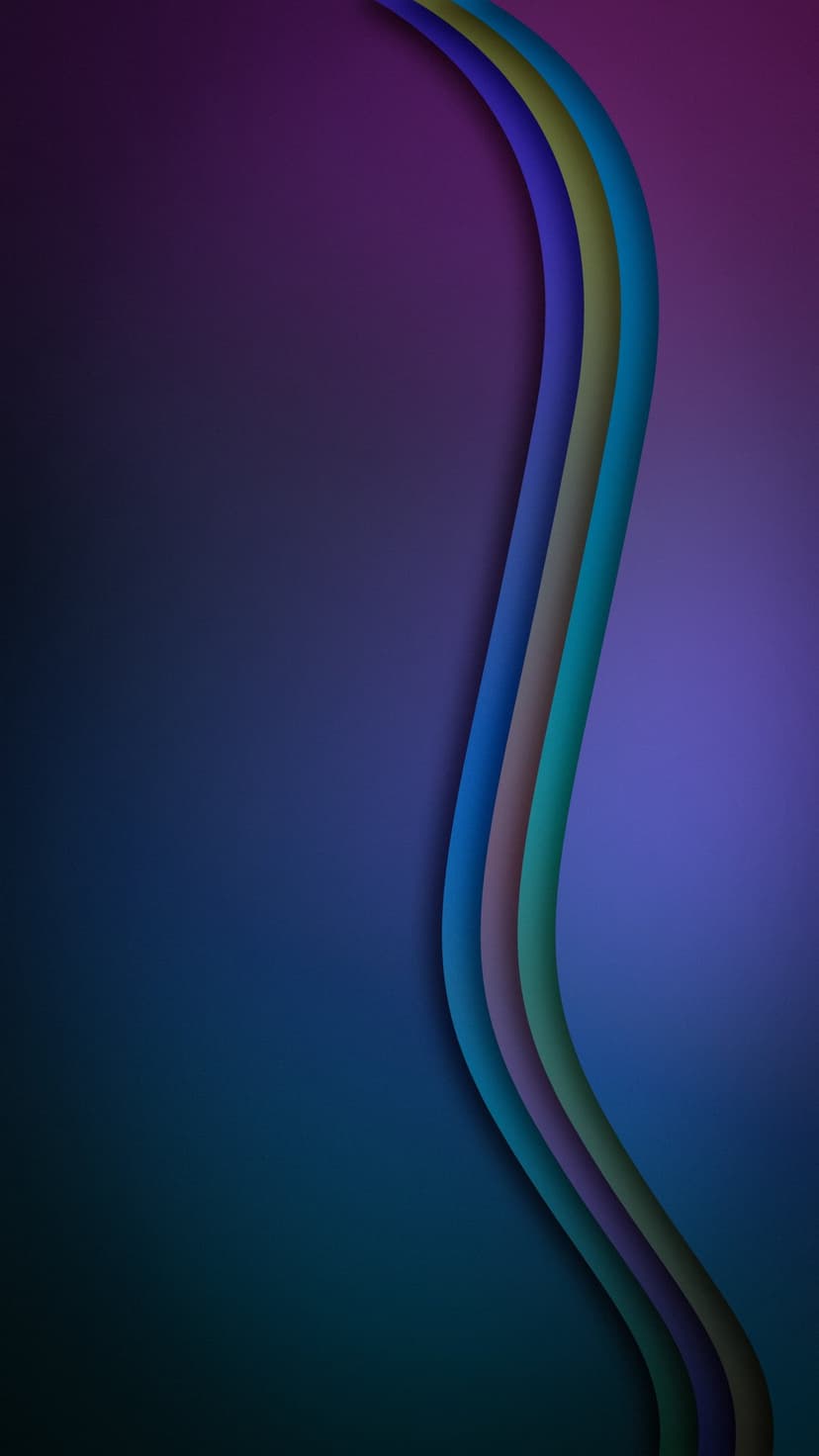 Overlapping curved lines in blue and purple hues create a fluid gradient with layered depth and teal highlights.