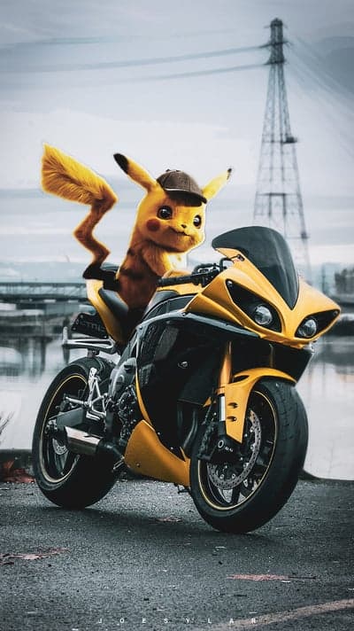 Pikachu Detective on a Sports Bike Smartphone Wallpaper