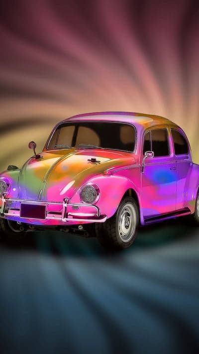 Psychedelic Tie-Dye VW Beetle Car Art