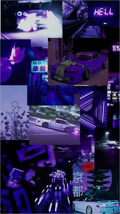 Vaporwave Aesthetic Collage: Neon Cars, Cityscapes & Anime