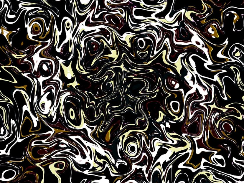 Swirling black, white, and gold fluid patterns create a marbled texture with organic, liquid-like curves.