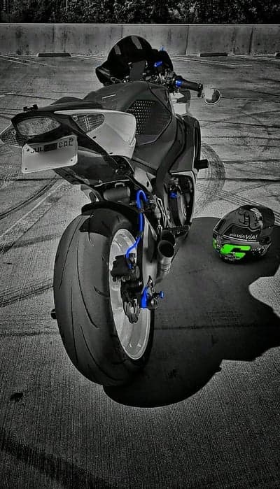 Midnight Black Sportbike with Electric Blue Detail Wallpaper