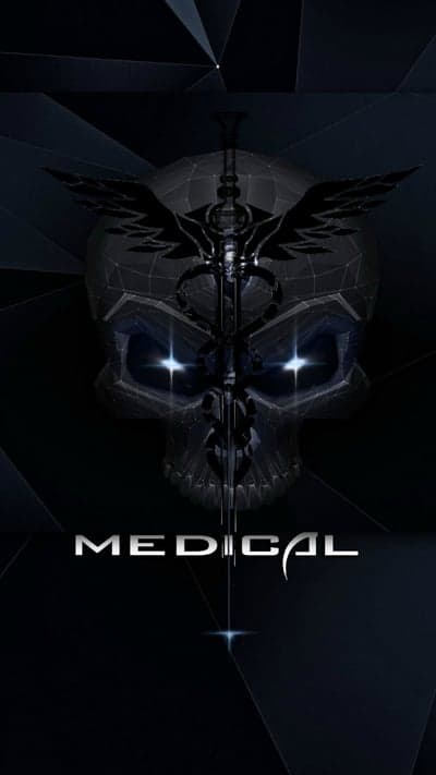 Dark Medical Skull Caduceus and Text Logo
