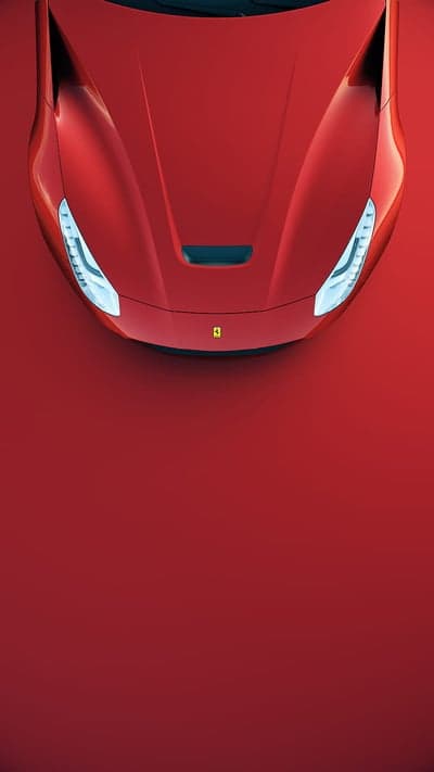 Red Ferrari Hood and LED Headlights Mobile Wallpaper