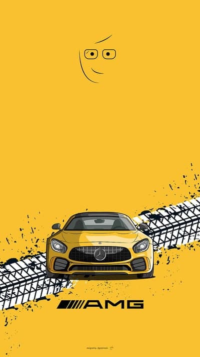 Stylized Yellow Mercedes AMG with Face Mobile Wallpaper