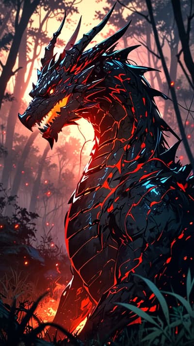 Infernal Black Dragon Sunlight Forest Phone Wallpaper