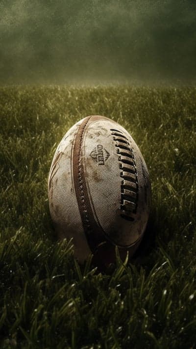 Rugby Ball on Grassy Field, Dramatic Lighting