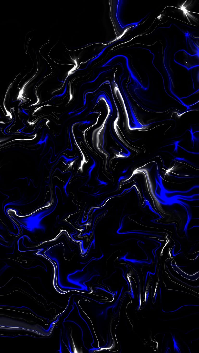 Swirling electric blue and white wisps of light curl against a solid black backdrop with fluid, ethereal motion.