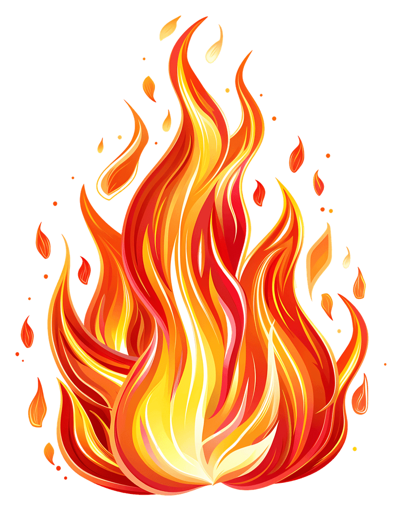 Stylized fire flame graphic showing sharp orange and yellow flickers against a transparent background.