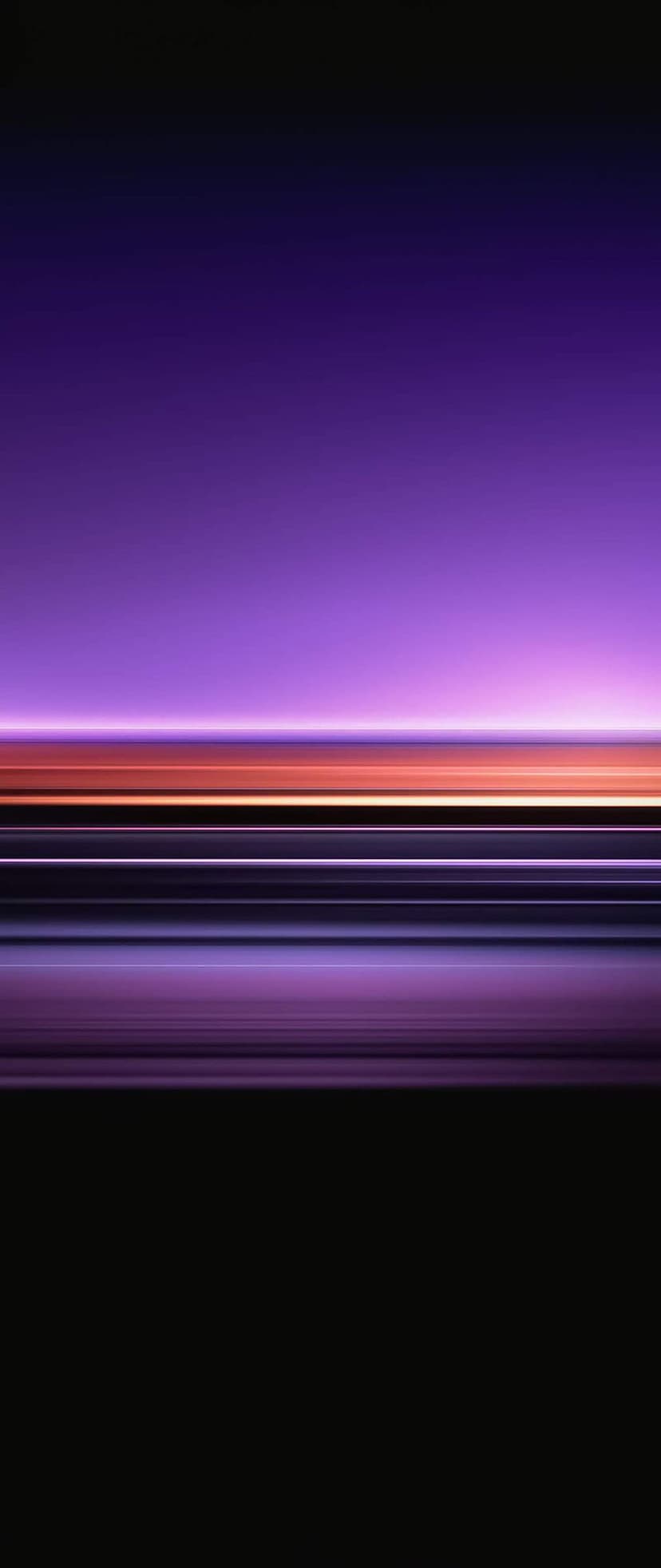 Horizontal orange and white lines intersect a deep purple gradient background with a geometric perspective.