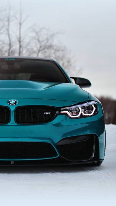 Aqua BMW M4 Front Grille and Headlights in Snow