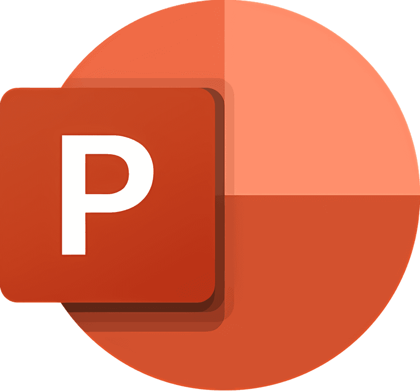 PowerPoint logo featuring a white letter P centered on an orange-red circular and rectangular geometric shape.