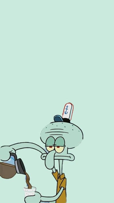 Tired Squidward Pouring Morning Coffee Mobile Wallpaper